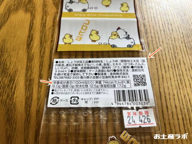 原材料、栄養成分表